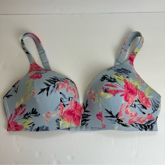 Lane Bryant Cacique Bra 40DD Wireless Plunge 118614 Floral Blue Flowers Curvy - Picture 1 of 6